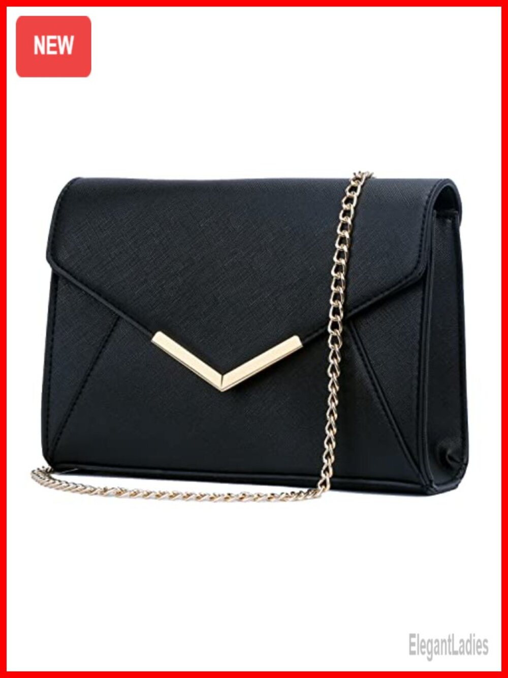 Faux Saffiano Leather Clutch Evening Handbag with Chain Strap for Party Wedding